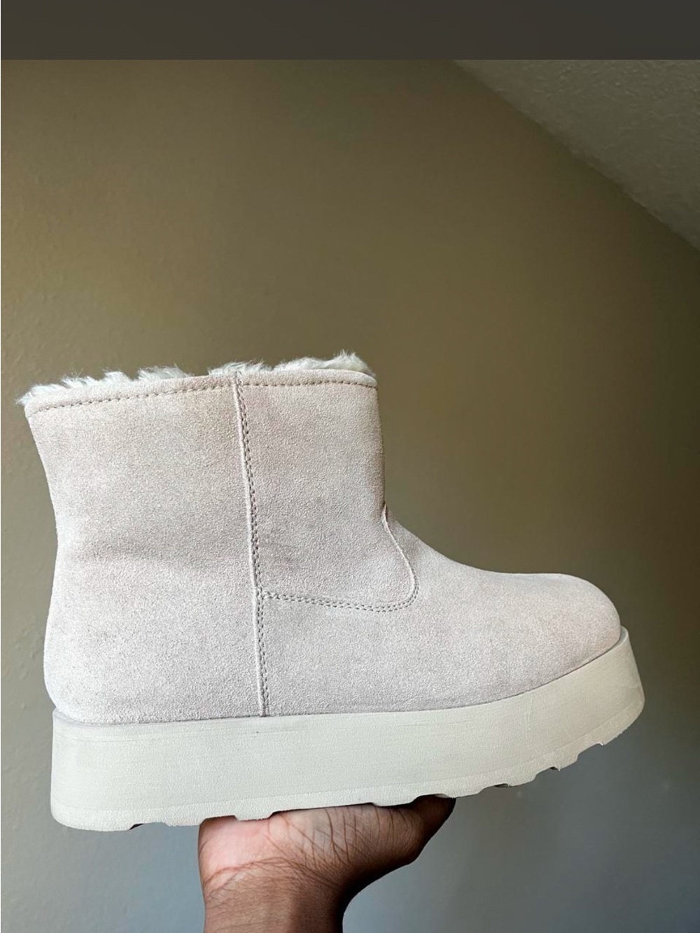 Time and Tru Women's Faux-Suede Platform Ankle Boot in Light Taupe